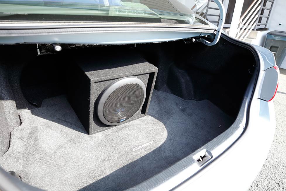 The Alpine SWS-12D4 12" sub in an enclosure in the trunk of a 2007 Toyota Camry.