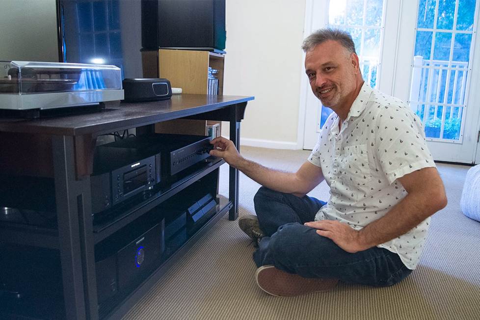 the author at home with his stereo system
