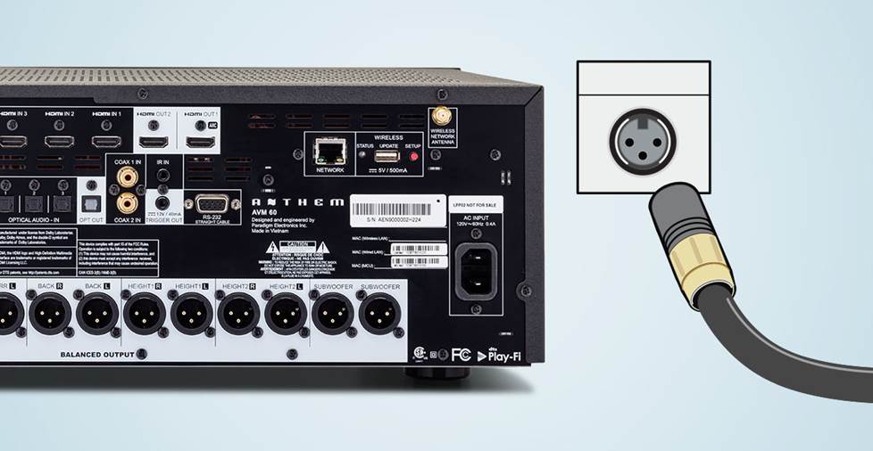 back of preamp-processor with illustration of XLR connector