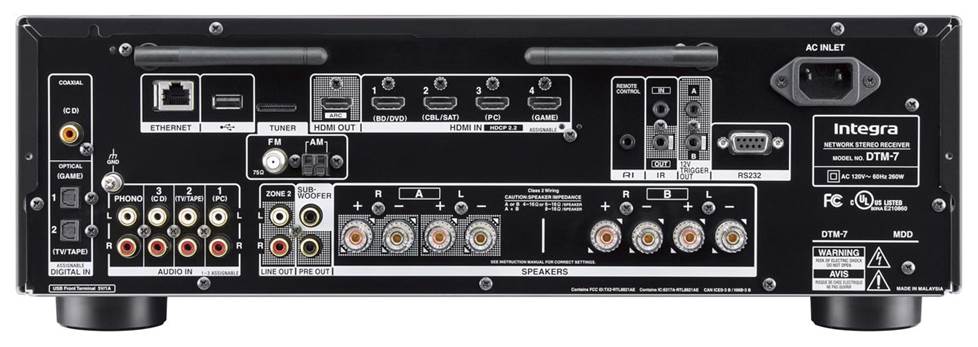 Integra DTM-7 Stereo receiver back panel inputs and outputs
