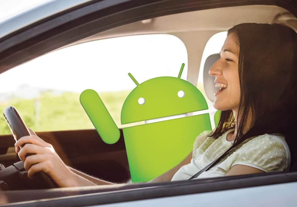 Woman driving with android auto