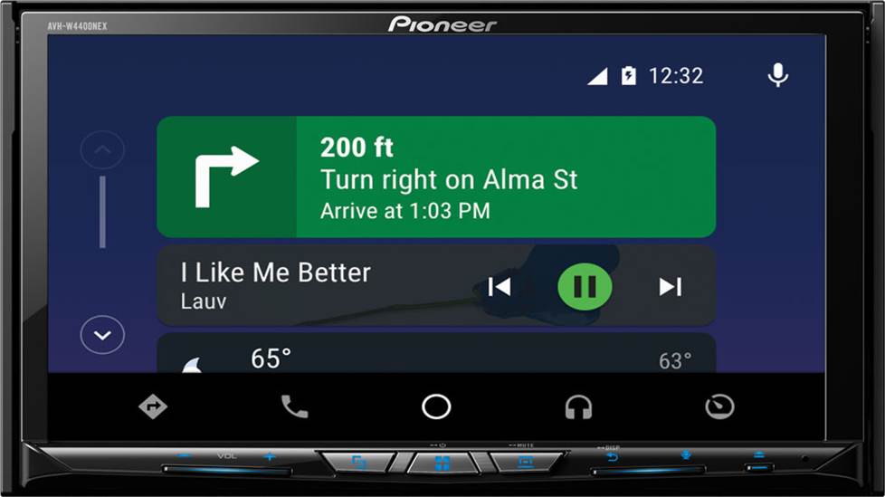 Android Auto home screen in a Pioneer AVH-W440NEX receiver