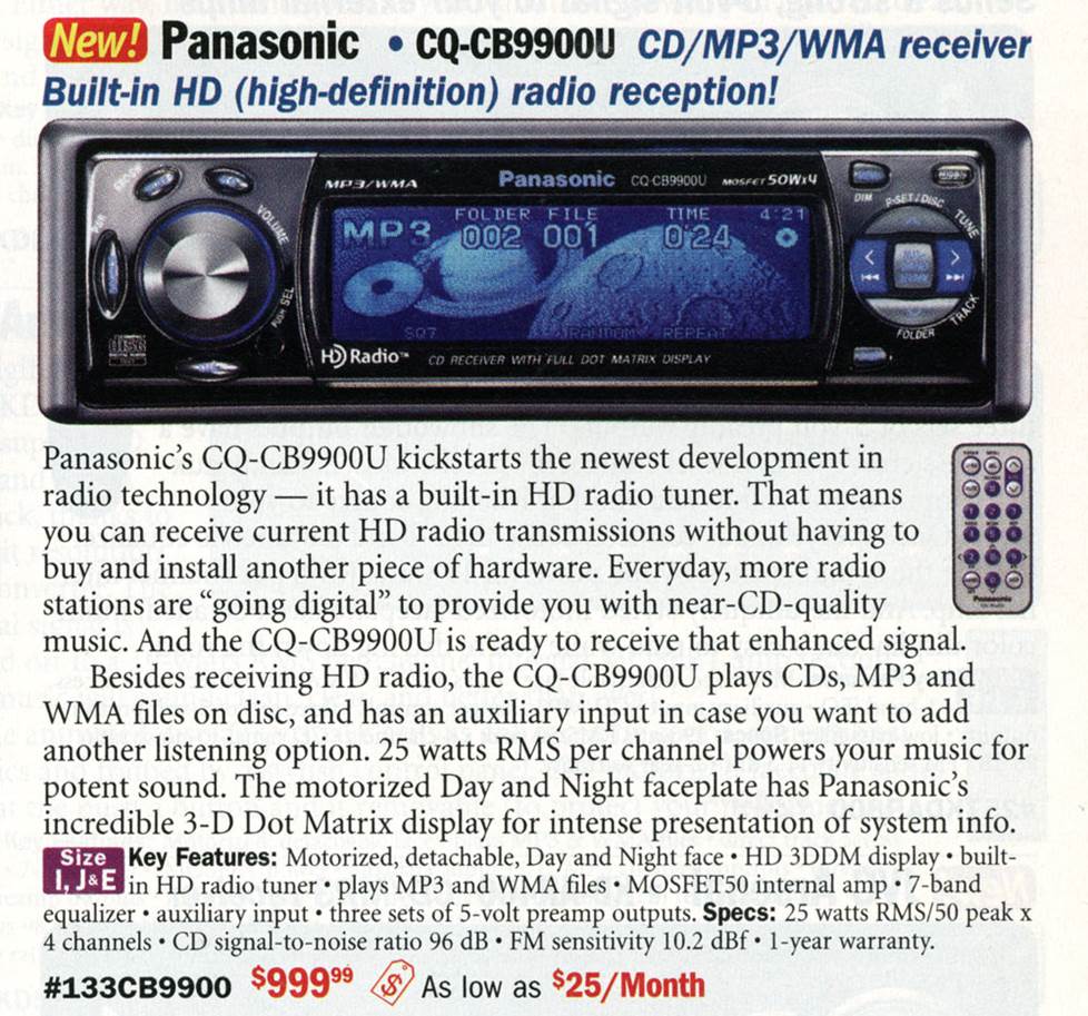 Panasonic CQ-CB9900U CD receiver with HD Radio