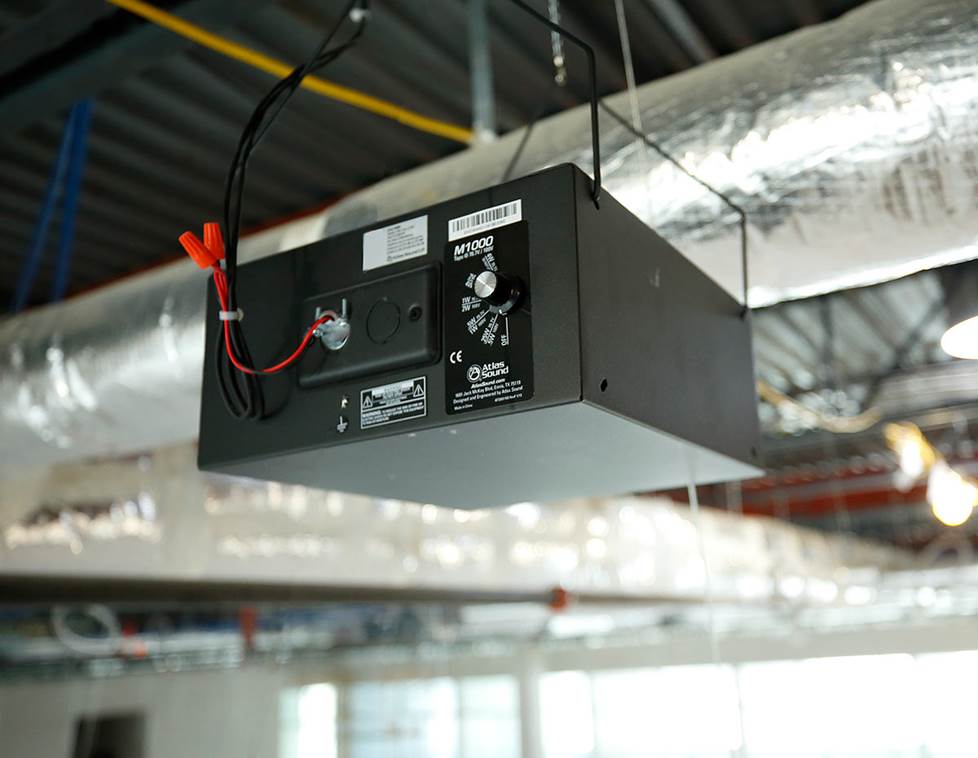 Sound masking speaker installed in ceiling