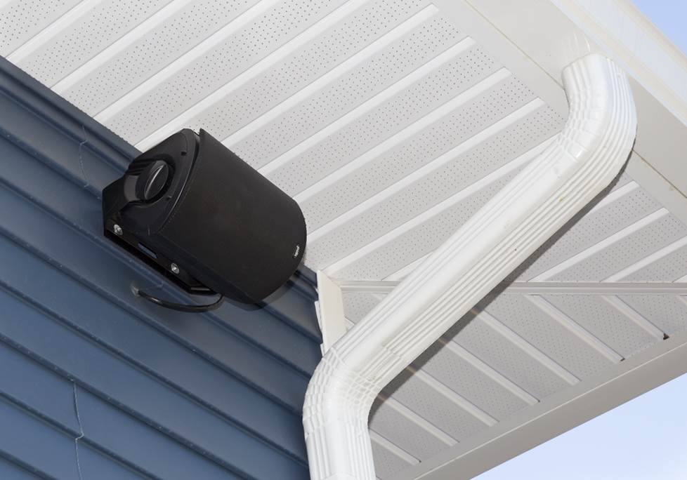 mounting outdoor speakers under eaves