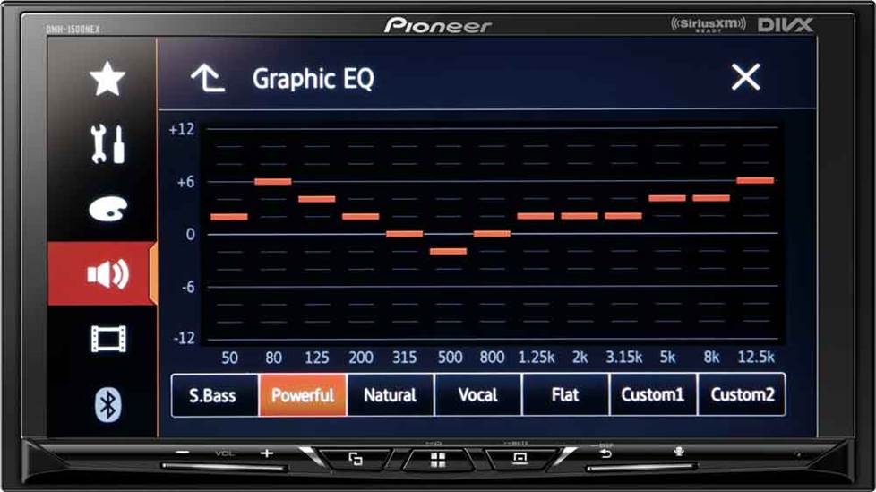 EQ obrazovky na Pioneer DMH-1500NEX digitální multimediální přijímač