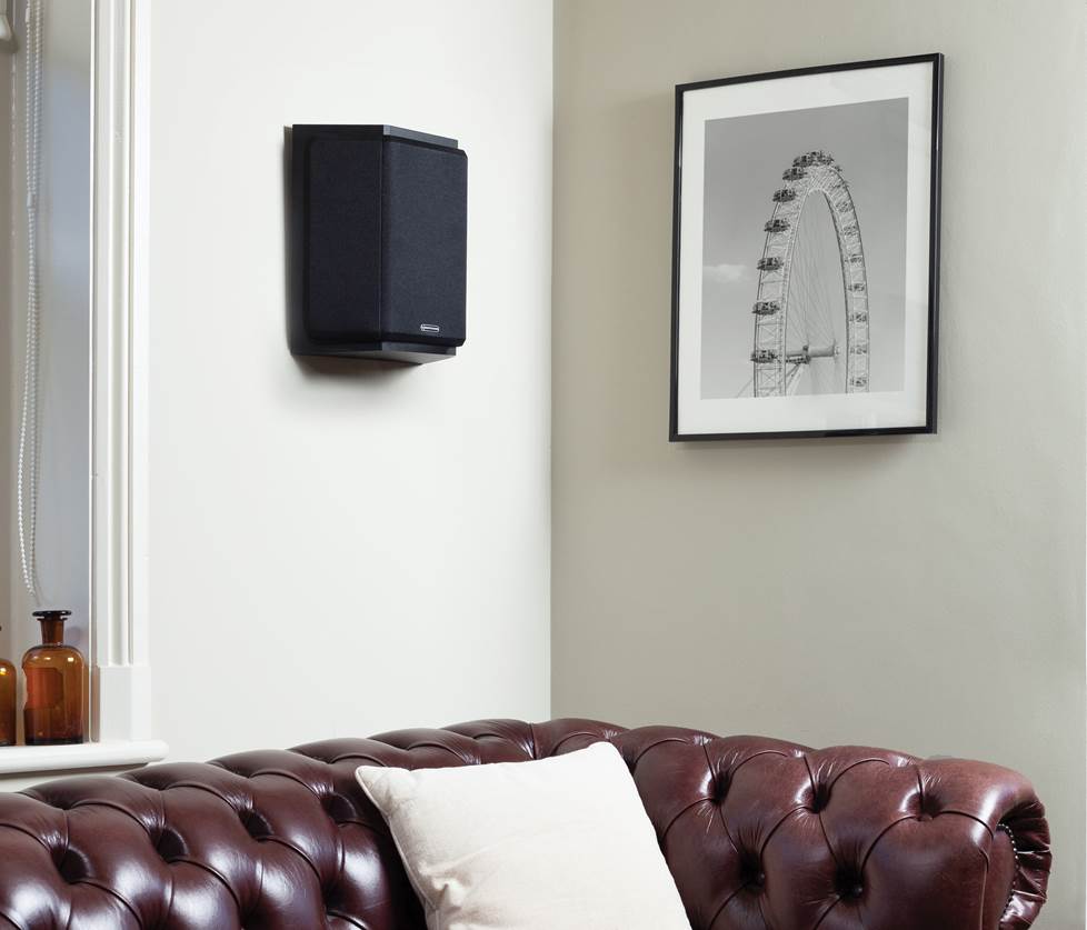 Monitor Audio Bronze FX surround speaker mounted on a wall