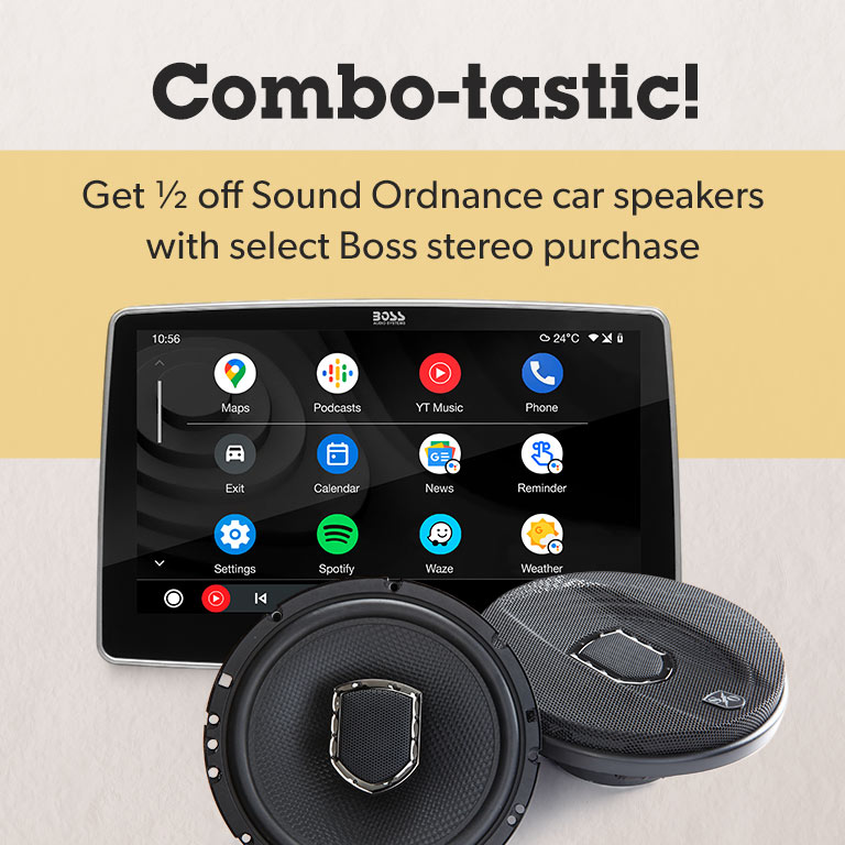 Get half off Sound Ordnance car speakers with select Boss stereo purchase.