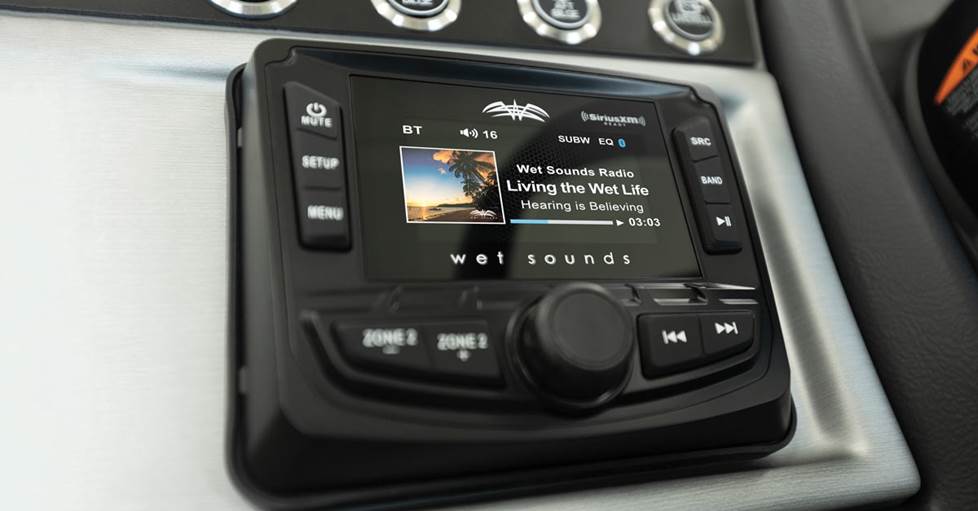Wet Sounds WS-MC-2 Marine digital media receiver with Bluetooth installed on a boat