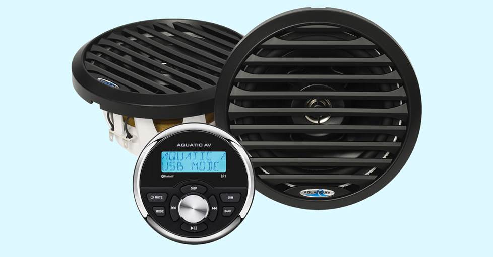 Aquatic AV GC112 Marine audio system for gauge-style openings - includes marine digital media receiver and 6-1/2" speakers