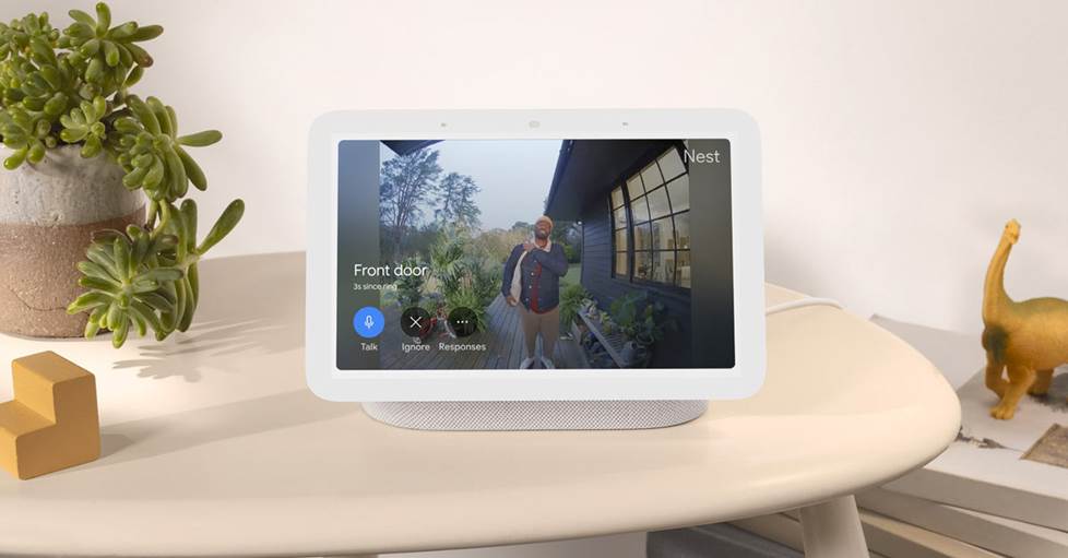 Google Nest Hub, showing the video from a doorbell camera