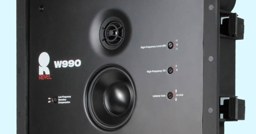 Top section of a speaker with tone controls.