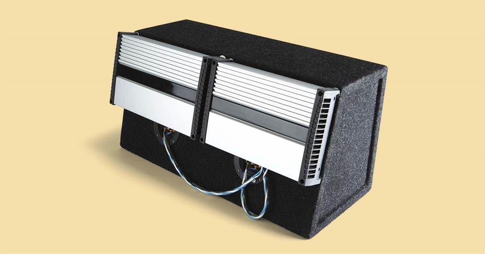 Two amps mounted on a subwoofer box