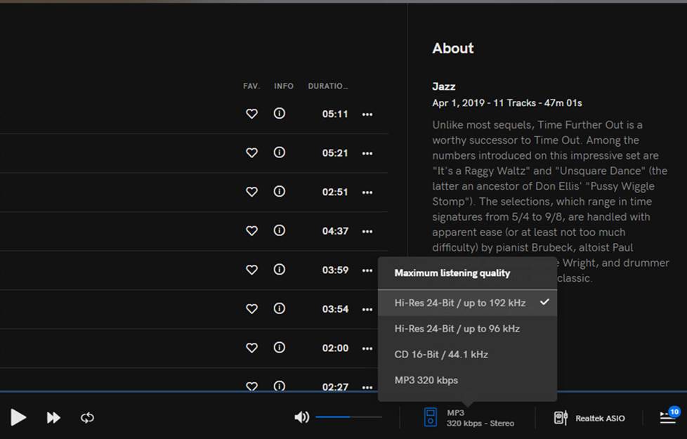 qobuz streaming audio quality options