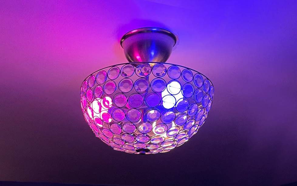Colored bulb in clear fixture