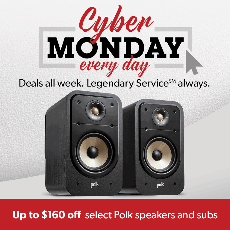 Save up to $184 on select Polk speakers and subs/ Save up to $600 on select integrated amps/ Save up to $400 on select Sennheiser headphones