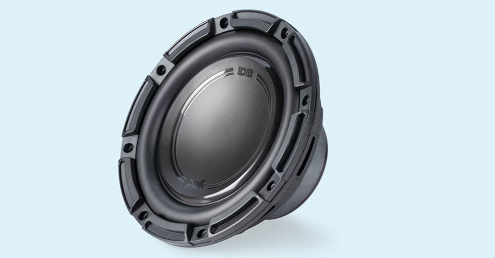 Polk Audio DB 842 DVC DB+ Series shallow-mount 8" subwoofer with dual 4-ohm voice coils