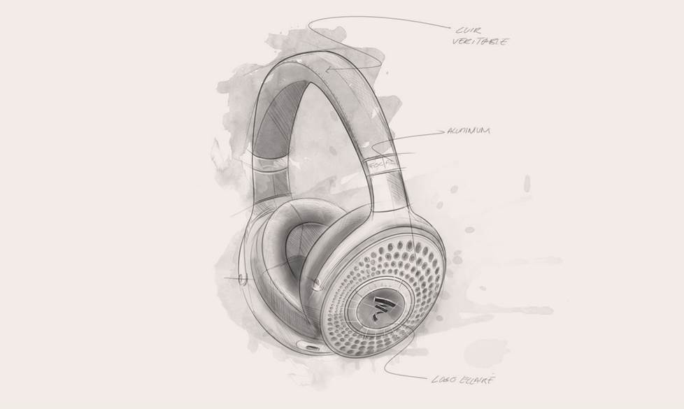 Sketch of the Focal Bathys headphones.