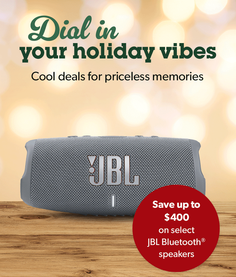 Savor this moment. So many holiday deals. So much cool stuff. Save up to $400 on select JBL Bluetooth® speakers. Save up to $150 on select DACs. Save up to $510 on select Monitor speakers and subs.