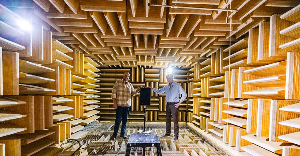 Jeff and Dr Olive inside anechoic chamber