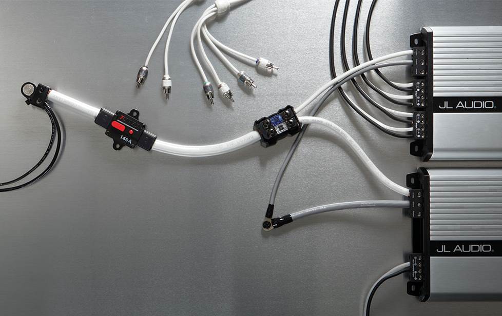 car amplifiers connected to wiring kit parts