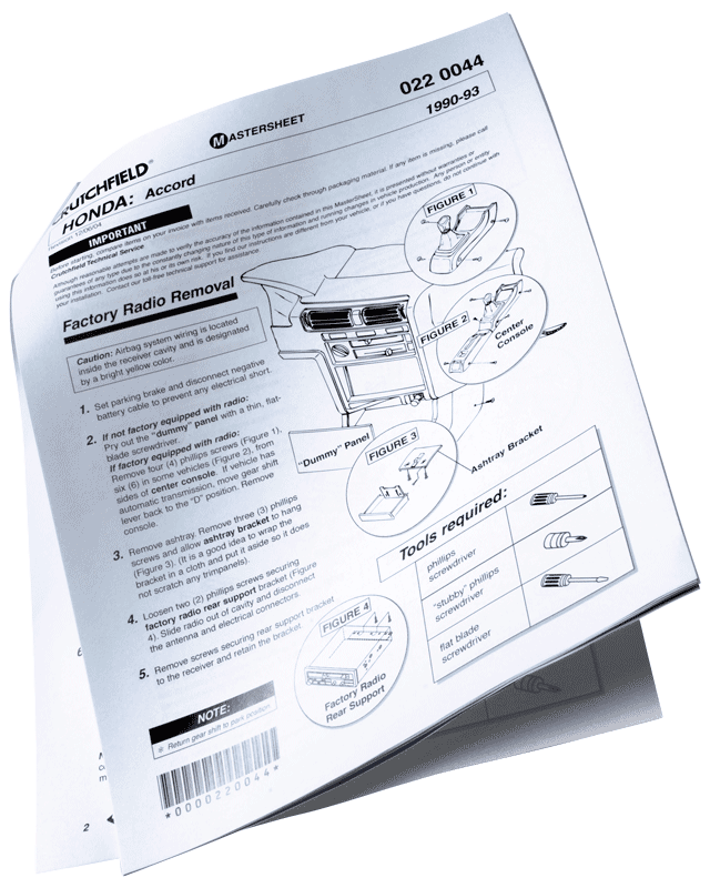 Our vehicle-specific installation instructions called MasterSheet