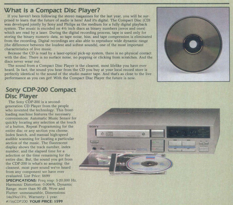 Excerpt from 1984 catalog on compact disc players