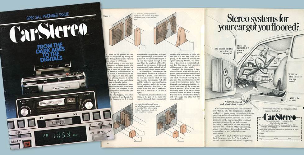 Scan of cover and 2 inside pages of Car Stereo magazine from 1979