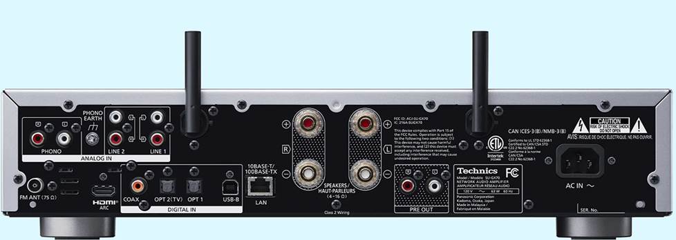 Technics SU-GX70 integrated amplifier, rear panel view