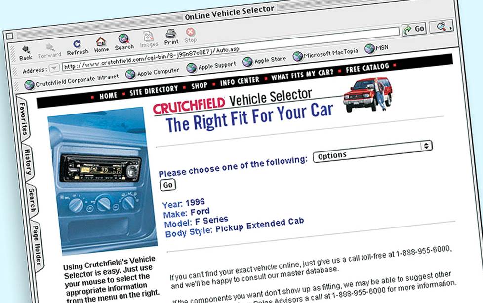 A screen shot of our vehicle selector web page from the Summer of 2000.