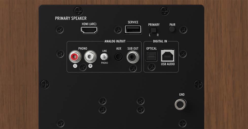 rear-panel connections on a powered speaker