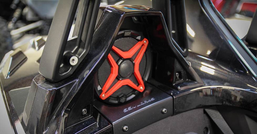 SSV Works 170-SS-B65U Custom-fit unloaded 6-1/2" rear speaker pods - designed to fit behind seat in the Polaris Slingshot