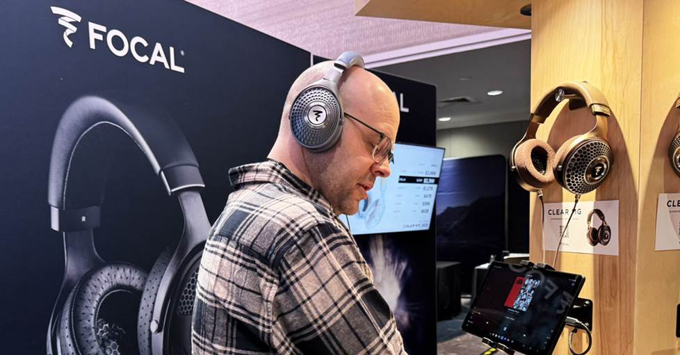 Jeff listening to the Focal Azurys at the Focal booth