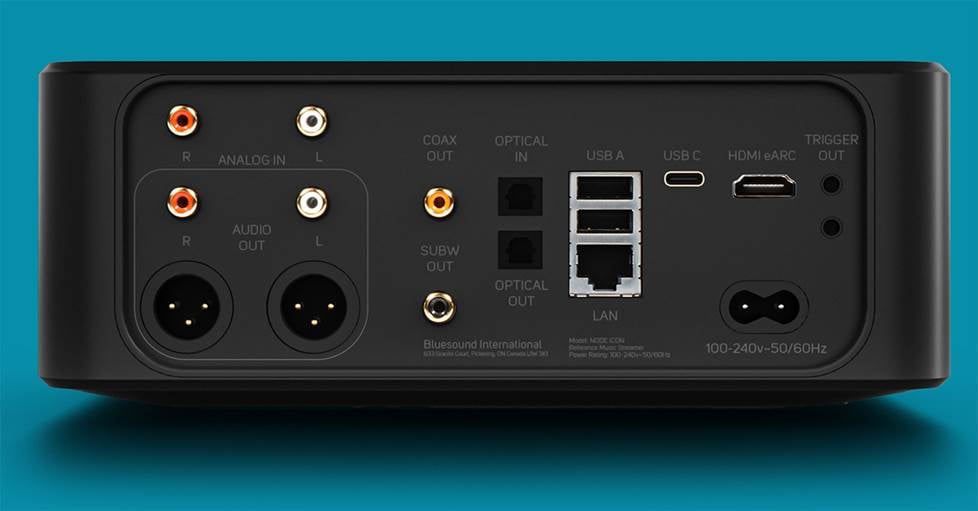 Bluesound NODE ICON music streamer back panel showing connections