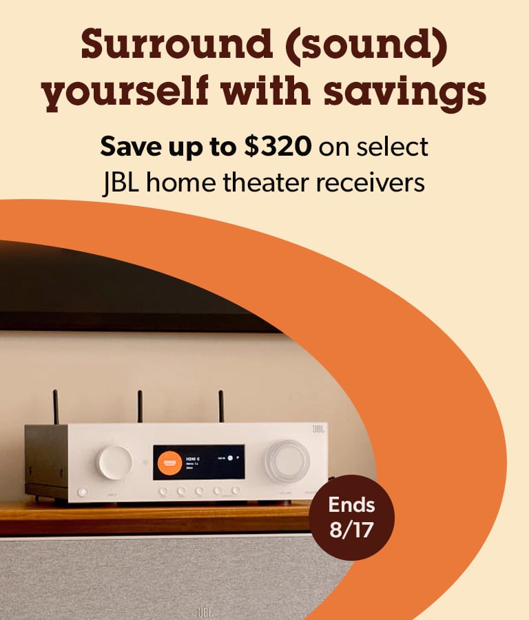 Surround sound yourself with savings. Save up to $320 on select JBL home theater receivers