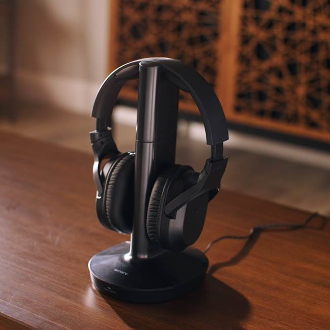 Sony WH-RF400 Wireless TV headphones with transmitter at Crutchfield