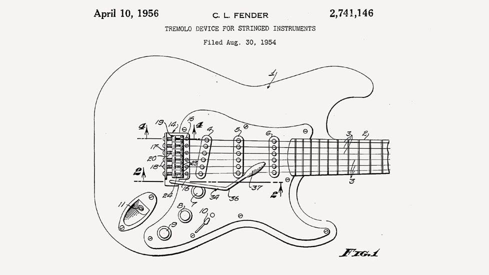 US Patent US2741146 including drawing of a guitar