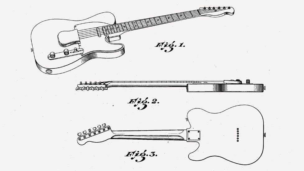 3 views of a guitar from US Patent USD164227