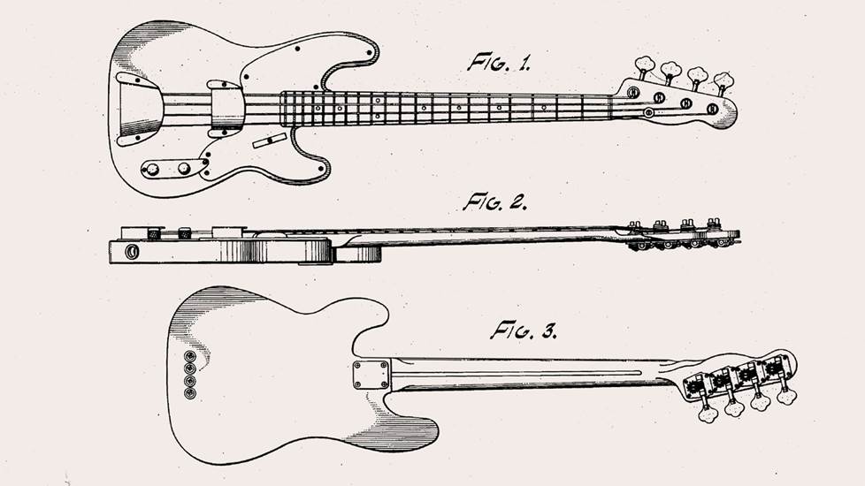 US patent drawig s of a bass guitar from 1951