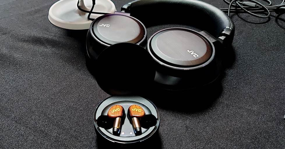 JVC WOOD Masterpiece earbuds and over-ear headphones