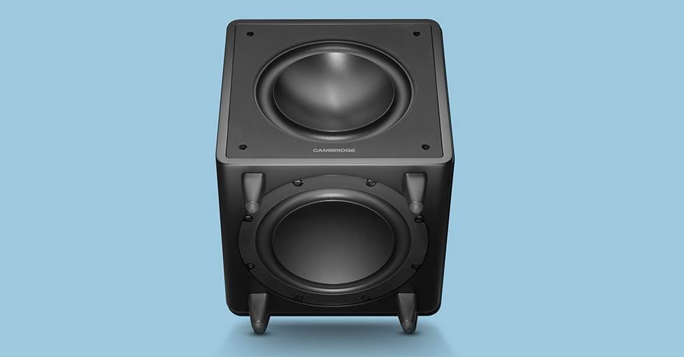 Cambridge Audio MSX 300 subwoofer showing the passive radiator on the bottom