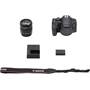 Canon EOS Rebel T8i Kit Shown with included neck strap, battery, and charger