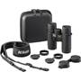 Nikon Monarch HG 10x30 Binoculars Shown with included travel case, adjustable strap, and lens covers