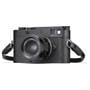 Leica M11-P (no lens included) Angled left view with lens and leather carrying strap (both sold separately)