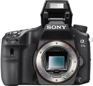 Sony Alpha 77 M2 with built-in flash deployed