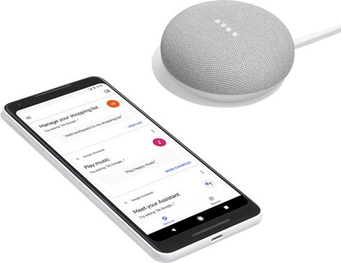 Google Home Mini with Google Pixel II phone