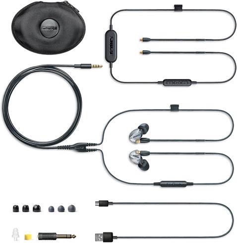 The Shure SE 425 headphones with accessories
