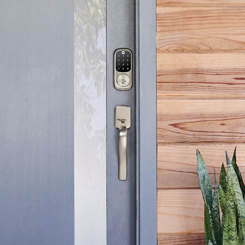 Yale Real Living Assure Lock Touchscreen Deadbolt on exterior entry door