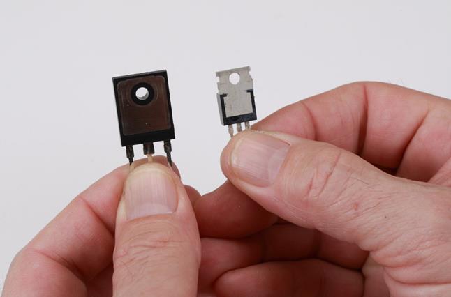 Custom TO-247 MOSFET (left) versus standard MOSFET