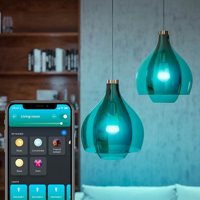 Hue white and color ambiance bulbs are easy to control with the app